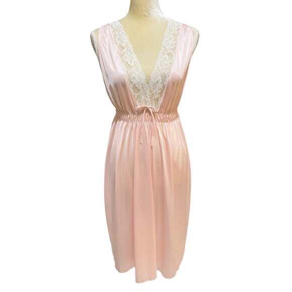 VTG ILGWU Union Made USA Pink/Peach Lacy Gathered Waist Nightgown Lingerie Large